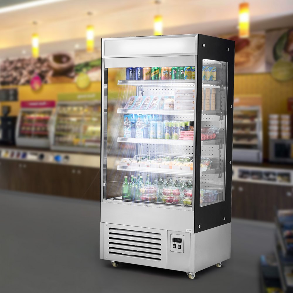 VEVOR Open Air Merchandiser, 4-Tier Shelving Commercial Refrigerator, Grab and Go Display Cooler Refrigerator with Air Curtain, LED Advertising Light, Fits for Restaurants, Stores, Office, 18.4cu.ft.