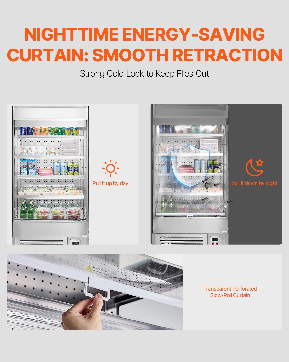 VEVOR Open Air Merchandiser, 4-Tier Shelving Commercial Refrigerator, Grab and Go Display Cooler Refrigerator with Air Curtain, LED Advertising Light, Fits for Restaurants, Stores, Office, 18.4cu.ft.