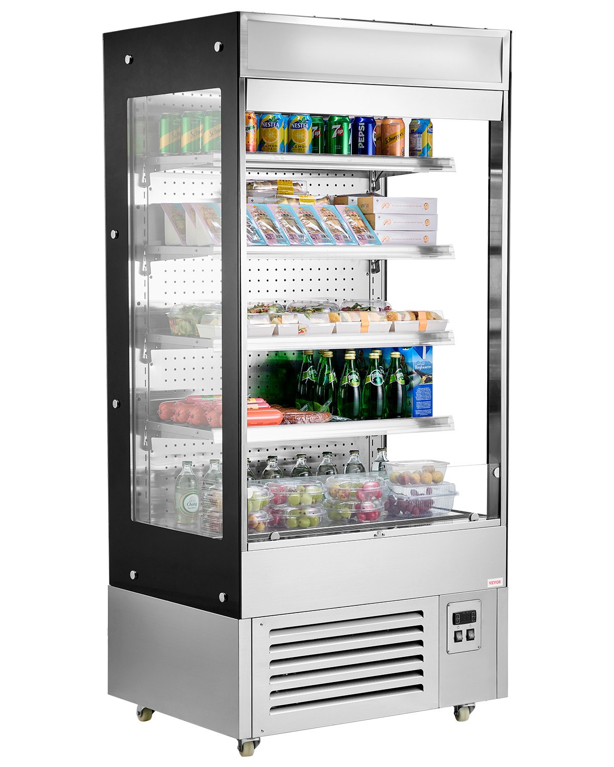 VEVOR Open Air Merchandiser, 4-Tier Shelving Commercial Refrigerator, Grab and Go Display Cooler Refrigerator with Air Curtain, LED Advertising Light, Fits for Restaurants, Stores, Office, 18.4cu.ft.