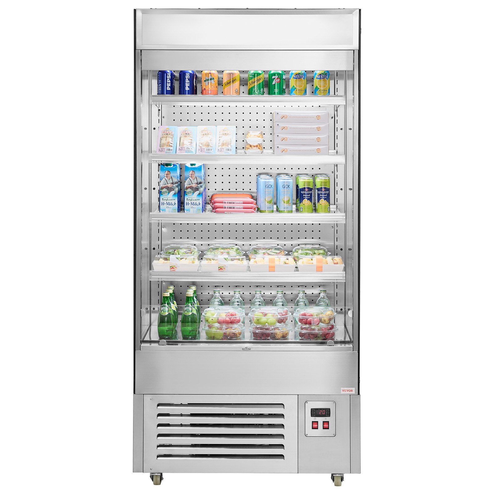 VEVOR Open Air Merchandiser, 4-Tier Shelving Commercial Refrigerator, Grab and Go Display Cooler Refrigerator with Air Curtain, LED Advertising Light, Fits for Restaurants, Stores, Office, 18.4cu.ft.