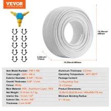 VEVOR PEX-AL-PEX Tube, 328ft, 5/8'' Diameter Aluminum-Plastic Composite Pipe Oxygen Barrier Radiant Floor PEX Pipe, 0.08'' Thickness Radiant Heat Floor Plumbing Inner Aluminum Layer PEX Tubing Pipe
