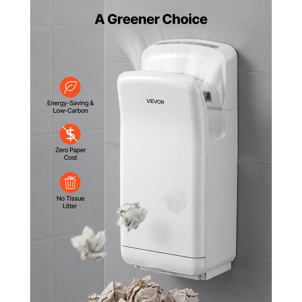 VEVOR Vertical Hand Dryer, Hand Dryers with HEPA Filter, 19000 RPM High-Speed Motor, Dual-Side Airflow, ABS Sturdy Automatic Air Wall Mount Fast Drying for Commercial Bathrooms Modern Home, White
