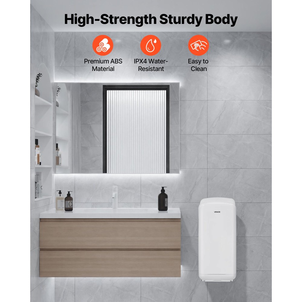 VEVOR Vertical Hand Dryer, Hand Dryers with HEPA Filter, 19000 RPM High-Speed Motor, Dual-Side Airflow, ABS Sturdy Automatic Air Wall Mount Fast Drying for Commercial Bathrooms Modern Home, White