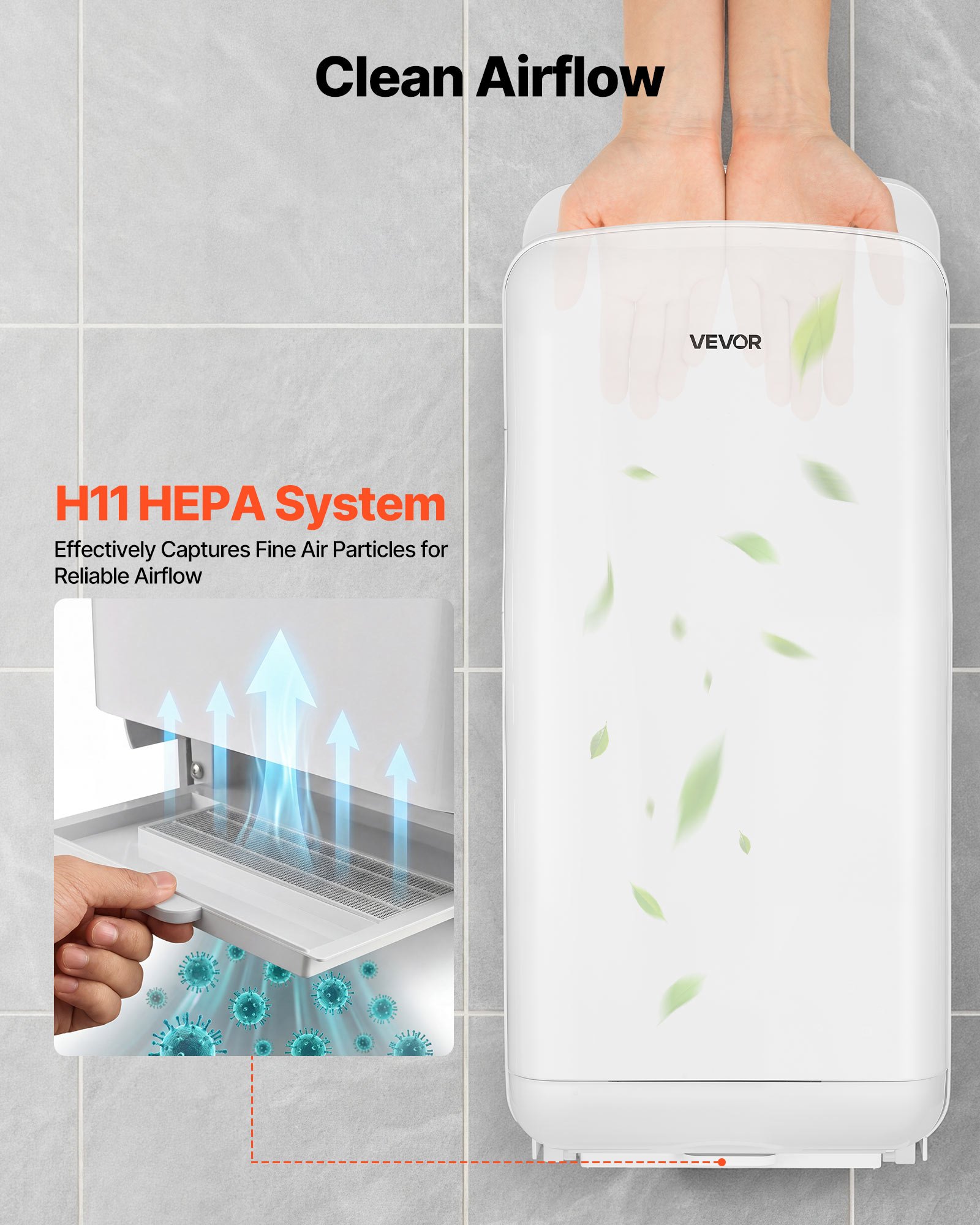VEVOR Vertical Hand Dryer, Hand Dryers with HEPA Filter, 19000 RPM High-Speed Motor, Dual-Side Airflow, ABS Sturdy Automatic Air Wall Mount Fast Drying for Commercial Bathrooms Modern Home, White