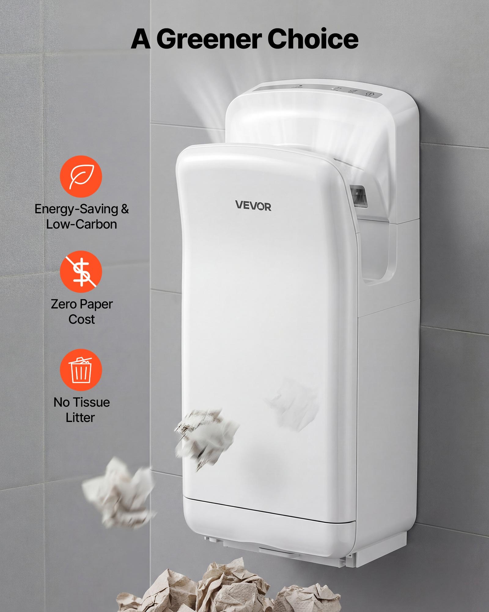 VEVOR Vertical Hand Dryer, Hand Dryers with HEPA Filter, 19000 RPM High-Speed Motor, Dual-Side Airflow, ABS Sturdy Automatic Air Wall Mount Fast Drying for Commercial Bathrooms Modern Home, White