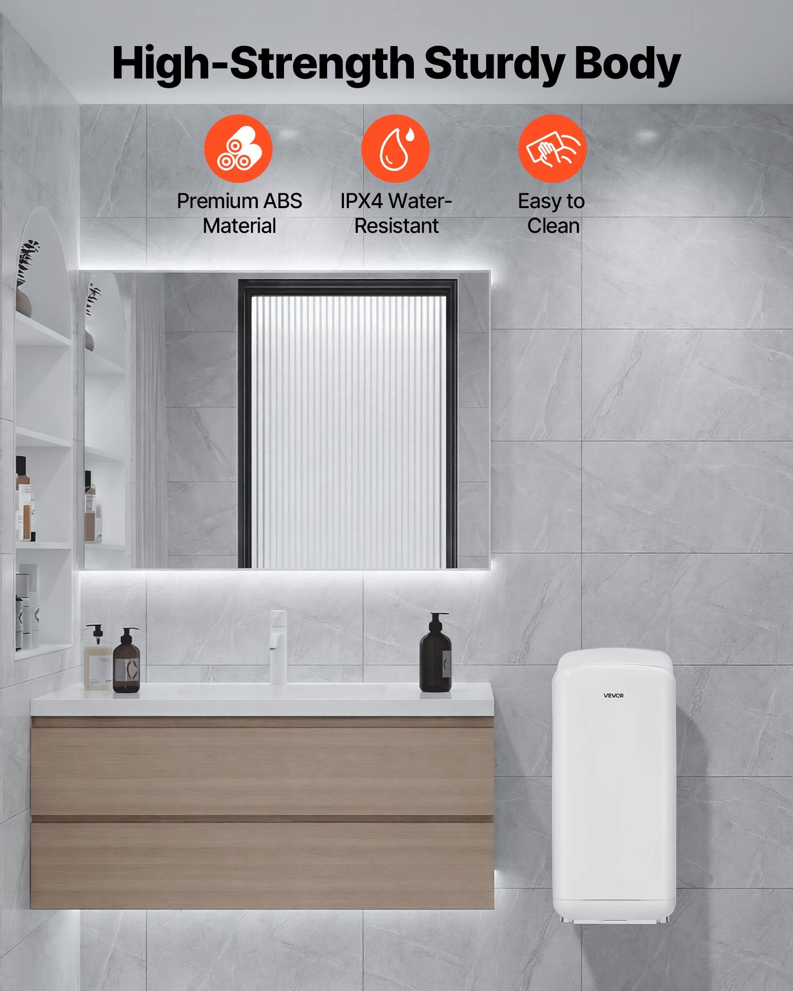 VEVOR Vertical Hand Dryer, Hand Dryers with HEPA Filter, 19000 RPM High-Speed Motor, Dual-Side Airflow, ABS Sturdy Automatic Air Wall Mount Fast Drying for Commercial Bathrooms Modern Home, White