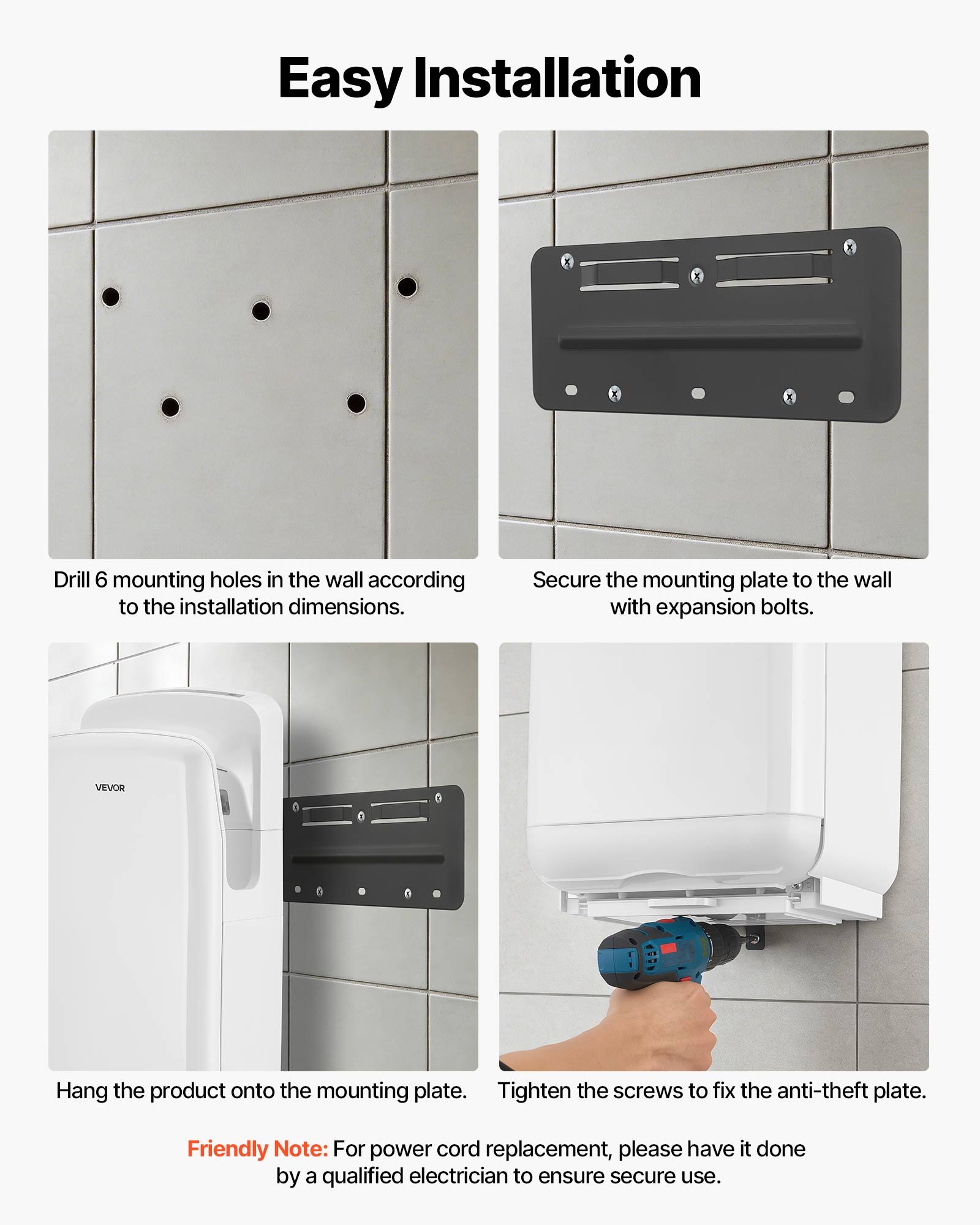 VEVOR Vertical Hand Dryer, Hand Dryers with HEPA Filter, 19000 RPM High-Speed Motor, Dual-Side Airflow, ABS Sturdy Automatic Air Wall Mount Fast Drying for Commercial Bathrooms Modern Home, White