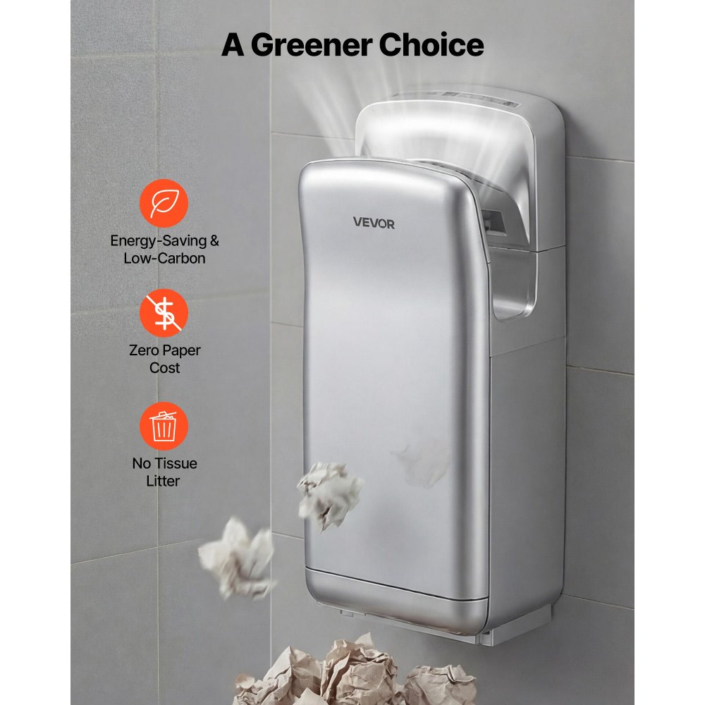 VEVOR Vertical Hand Dryer, Hand Dryers with HEPA Filter, 19000 RPM High-Speed Motor, Dual-Side Airflow, ABS Sturdy Automatic Air Wall Mount Fast Drying for Commercial Bathrooms Modern Home, Silver