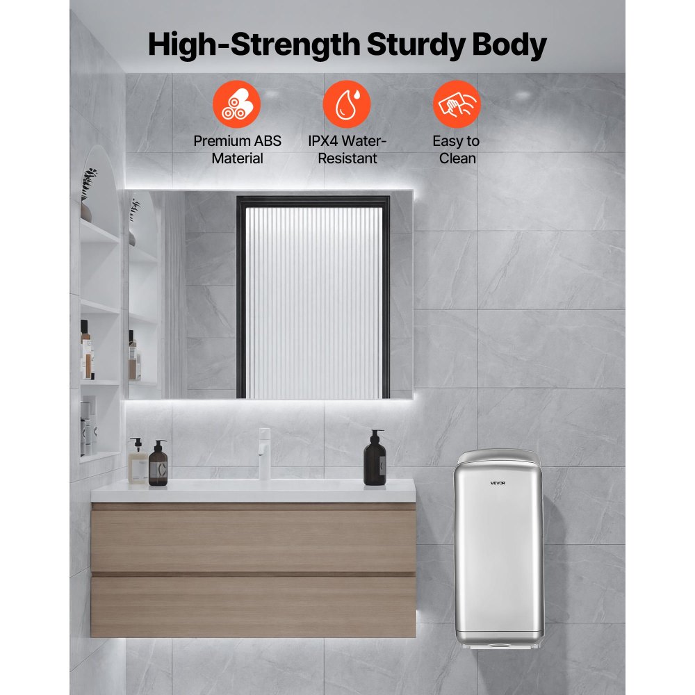 VEVOR Vertical Hand Dryer, Hand Dryers with HEPA Filter, 19000 RPM High-Speed Motor, Dual-Side Airflow, ABS Sturdy Automatic Air Wall Mount Fast Drying for Commercial Bathrooms Modern Home, Silver