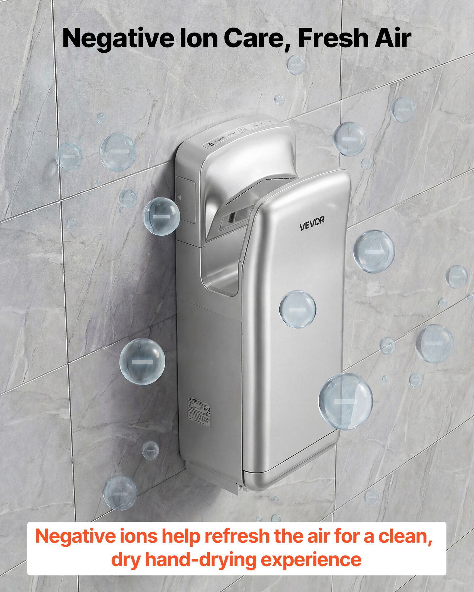 VEVOR Vertical Hand Dryer, Hand Dryers with HEPA Filter, 19000 RPM High-Speed Motor, Dual-Side Airflow, ABS Sturdy Automatic Air Wall Mount Fast Drying for Commercial Bathrooms Modern Home, Silver