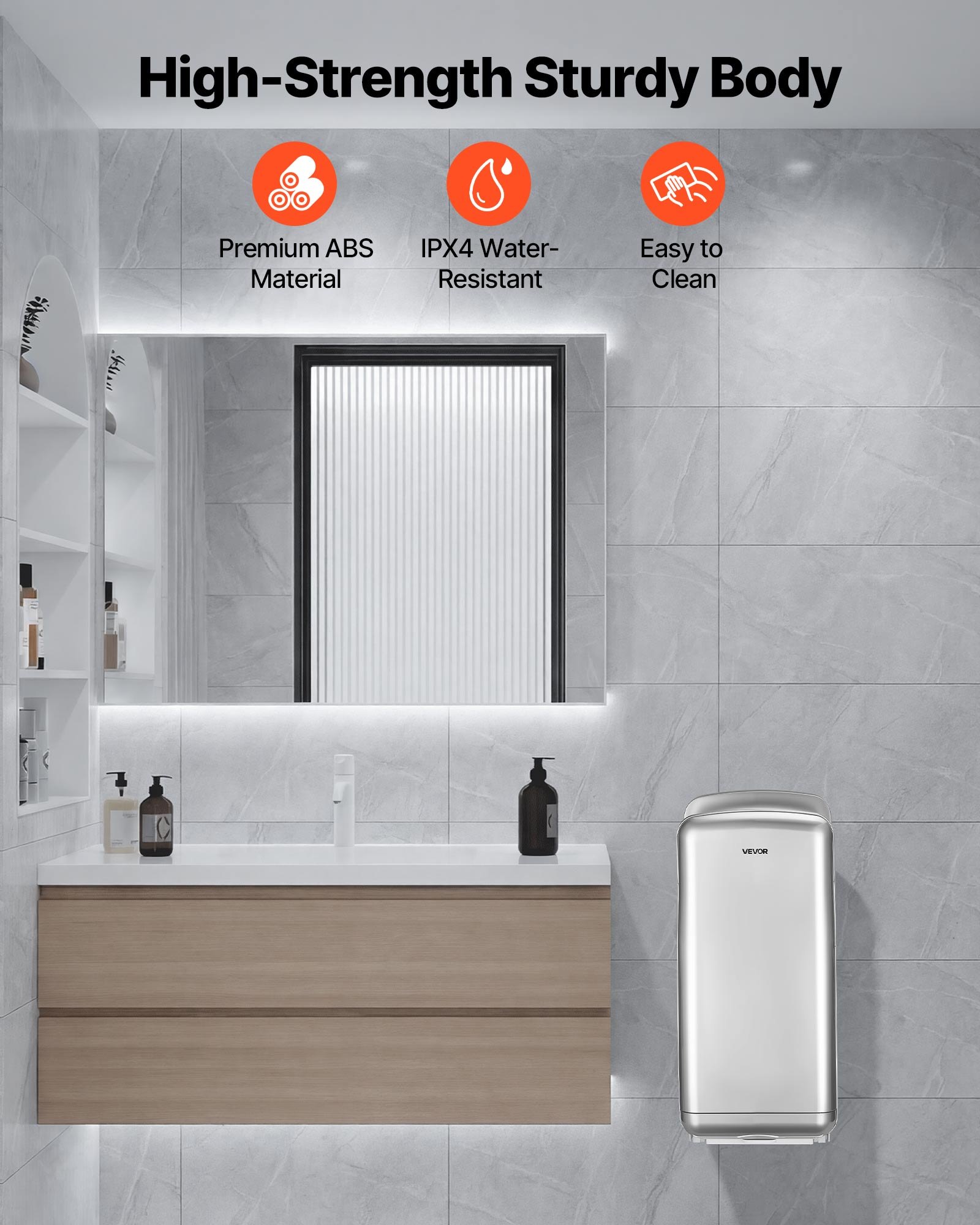 VEVOR Vertical Hand Dryer, Hand Dryers with HEPA Filter, 19000 RPM High-Speed Motor, Dual-Side Airflow, ABS Sturdy Automatic Air Wall Mount Fast Drying for Commercial Bathrooms Modern Home, Silver