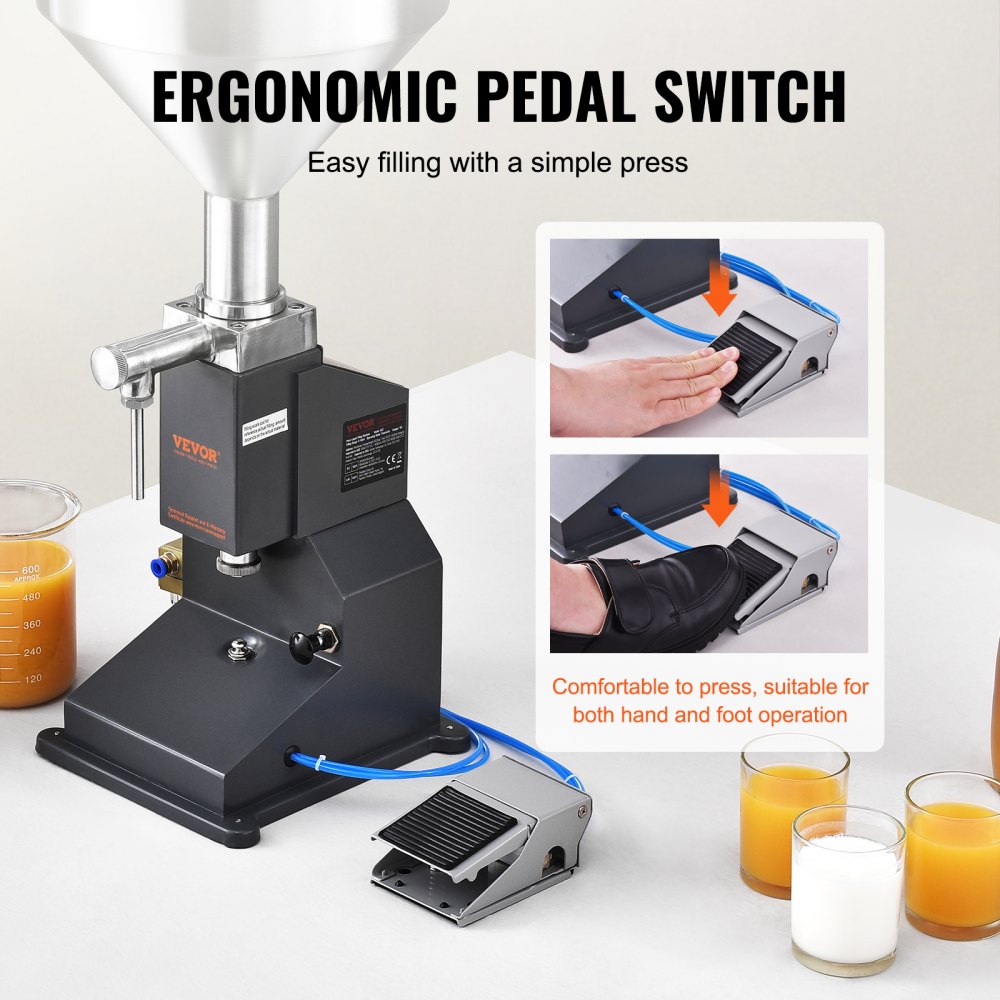VEVOR Pneumatic Paste Liquid Filling Machine, 5-50ml Bottle Filler, Bottle Filling Machine, Stainless Steel Liquid Filler with Pedal for Milk Water Juice Shampoo Honey