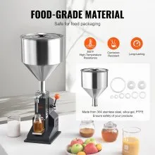 VEVOR Manual Paste Liquid Filling Machine, 5-50ml Bottle Filler, Adjustable Bottle Filling Machine, Stainless Steel Liquid Filler with Hopper for Milk Water Juice Essential Oil Shampoo Cosmetic Honey