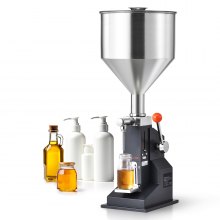 VEVOR Manual Paste Liquid Filling Machine, 5-50ml Bottle Filler, Adjustable Bottle Filling Machine, Stainless Steel Liquid Filler with Hopper for Milk Water Juice Essential Oil Shampoo Cosmetic Honey