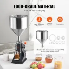 VEVOR Manual Paste Liquid Filling Machine, 5-100ml Bottle Filler, Adjustable Bottle Filling Machine, Stainless Steel Liquid Filler with Hopper for Milk Water Juice Essential Oil Shampoo Cosmetic Honey