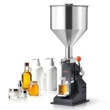 VEVOR Manual Paste Liquid Filling Machine, 5-100ml Bottle Filler, Adjustable Bottle Filling Machine, Stainless Steel Liquid Filler with Hopper for Milk Water Juice Essential Oil Shampoo Cosmetic Honey