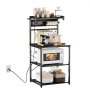 VEVOR Kitchen Bakers Rack, 4.6ft Power Cable Bakers Rack with Power Outlet, Kitchen Stand with X-Shaped Support Bar, 8 S-Shaped Hooks, Coffee Bar Stand for Dishes, Spice Bottles, Built-In Power Strip