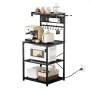 VEVOR Kitchen Bakers Rack, 4.6ft Power Cable Bakers Rack with Power Outlet, Kitchen Stand with X-Shaped Support Bar, 8 S-Shaped Hooks, Coffee Bar Stand for Dishes, Spice Bottles, Built-In Power Strip