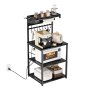 VEVOR Kitchen Bakers Rack, 4.6ft Power Cable Bakers Rack with Power Outlet, Kitchen Stand with X-Shaped Support Bar, 8 S-Shaped Hooks, Coffee Bar Stand for Dishes, Spice Bottles, Built-In Power Strip