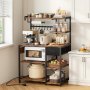 VEVOR Kitchen Bakers Rack, 4.6ft Power Cable Bakers Rack with Power Outlet, Kitchen Stand with X-Shaped Support Bar, 8 S-Shaped Hooks, Coffee Bar Stand for Dishes, Spice Bottles, Built-In Power Strip