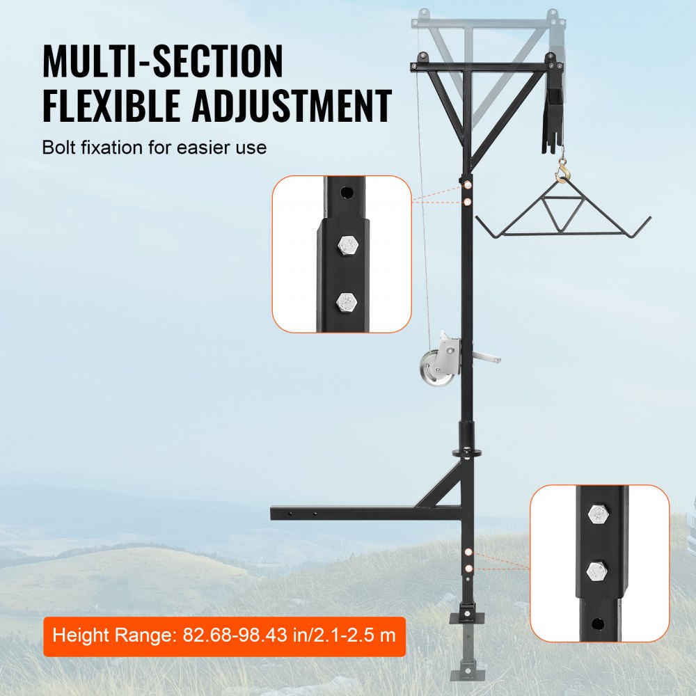 VEVOR Truck Hitch Game Hunting Hoist, 600 lbs Load Capacity, Hitch Mounted Deer Hoist with Winch Lift Gambrel Set, 2" Hitch Receiver, Foot Base, Adjustable Height & 360 Degrees Swivel, Carbon Steel