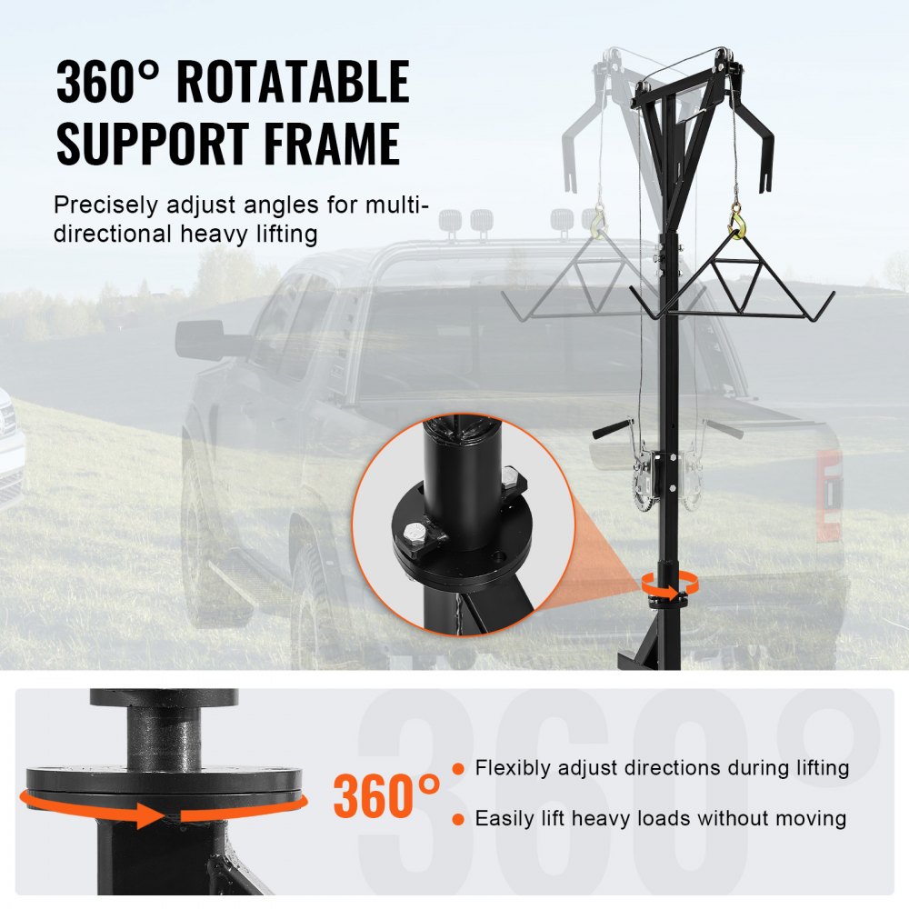VEVOR Truck Hitch Game Hunting Hoist, 600 lbs Load Capacity, Hitch Mounted Deer Hoist with Winch Lift Gambrel Set, 2" Hitch Receiver, Foot Base, Adjustable Height & 360 Degrees Swivel, Carbon Steel