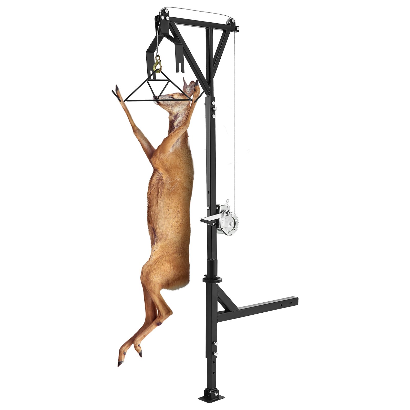 VEVOR Truck Hitch Game Hunting Hoist, 600 lbs Load Capacity, Hitch Mounted Deer Hoist with Winch Lift Gambrel Set, 2" Hitch Receiver, Foot Base, Adjustable Height & 360 Degrees Swivel, Carbon Steel