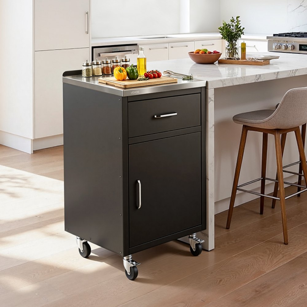 VEVOR Outdoor Prep Cabinet, 50.8 x 94.2 x 58.5 cm (WxHxD), 304 Steel Top, for BBQ Island Storage, Patio Bars and Grill Station, with Handle, Built-In BBQ Island Drawers Organize Cookware Accessories