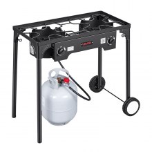 VEVOR 2 Burner Outdoor Propane Gas Stove, 150,000 BTU Propane LPG Gas Camping Stove, Heavy-duty Carbon Steel Outdoor Cooker, with 2 Wheels & 20 PSI Regulator & Hose, for BBQ Camp Home Patio Backyard