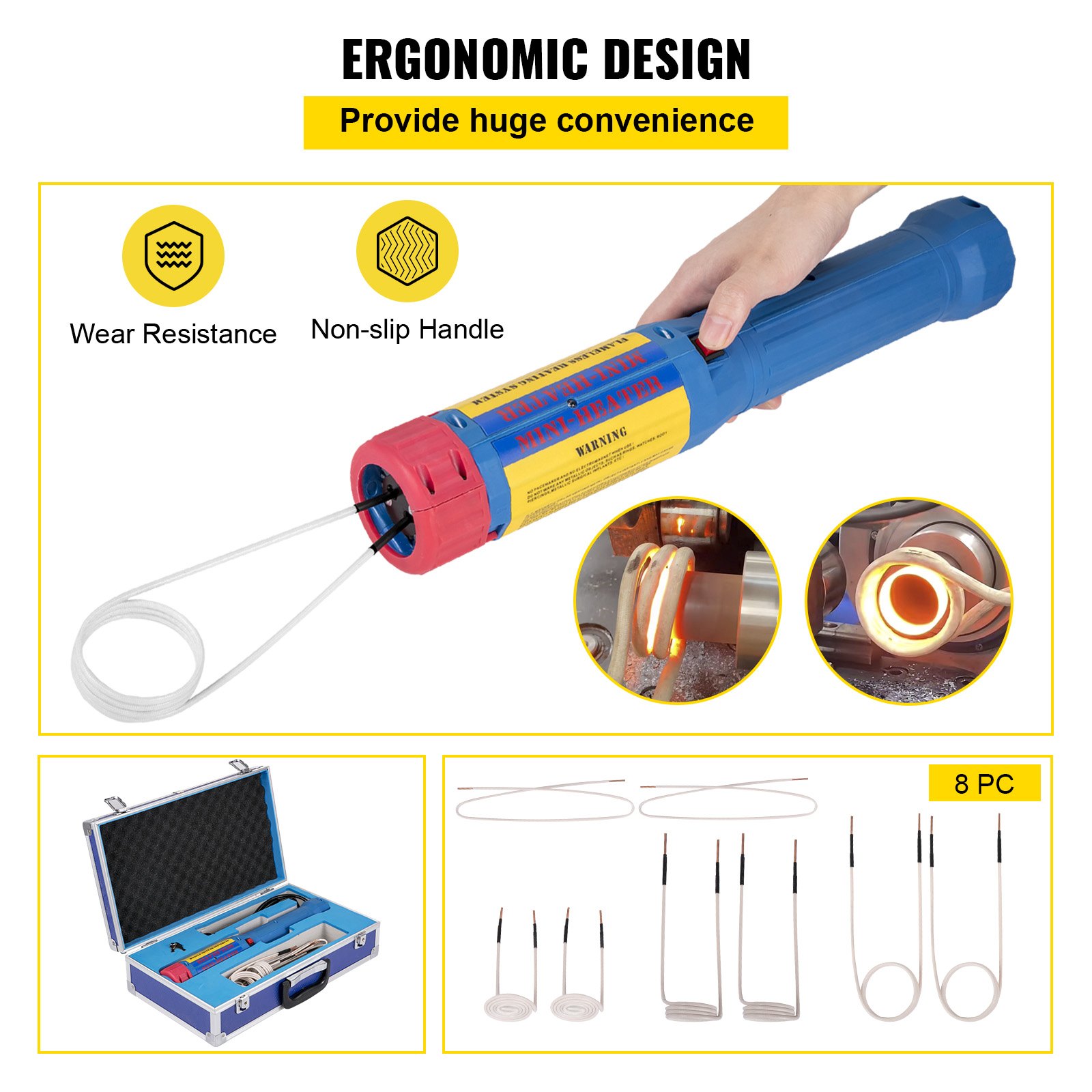 VEVOR Magnetic Induction Heater Kit, 1000w Induction Heater Hand-held Bolt Induction Heater with Induction Coils, 220V Flameless Induction Heater Bolt Remover for Removing Rusty Bolts and Nuts
