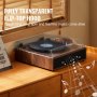 Tourne-disque vinyle VEVOR avec capot rabattable transparent et notes de musique émanant de l'avant.