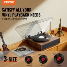 VEVOR - Tocadiscos de vinilo de 3 velocidades con transmisión por correa y altavoces estéreo integrados de 10 W, cartucho magnético, compatible con Bluetooth de 33/45/78 RPM, entrada auxiliar y salida RCA, para discos de vinilo de 7/10/12 pulgadas