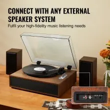 VEVOR - Tocadiscos de vinilo de 3 velocidades con transmisión por correa y altavoces estéreo integrados de 10 W, cartucho magnético, compatible con Bluetooth de 33/45/78 RPM, entrada auxiliar y salida RCA, para discos de vinilo de 7/10/12 pulgadas