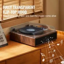 VEVOR - Tocadiscos de vinilo de 3 velocidades con transmisión por correa y altavoces estéreo integrados de 10 W, cartucho magnético, compatible con Bluetooth de 33/45/78 RPM, entrada auxiliar y salida RCA, para discos de vinilo de 7/10/12 pulgadas