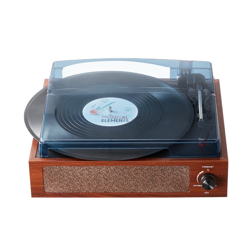 VEVOR Vinyl Record Player, 3-Speed, Belt Driven Turntable Player with Built-in 5W Stereo Speakers Magnetic Cartridge, Support 33/45/78 RPM Bluetooth Aux in RCA Output, for 7/10 /12 in Vinyl Records