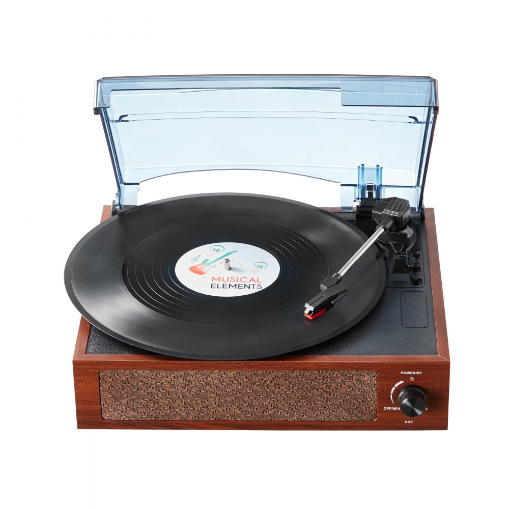 VEVOR Vinyl Record Player, 3-Speed, Belt Driven Turntable Player with Built-in 5W Stereo Speakers Magnetic Cartridge, Support 33/45/78 RPM Bluetooth Aux in RCA Output, for 7/10 /12 in Vinyl Records