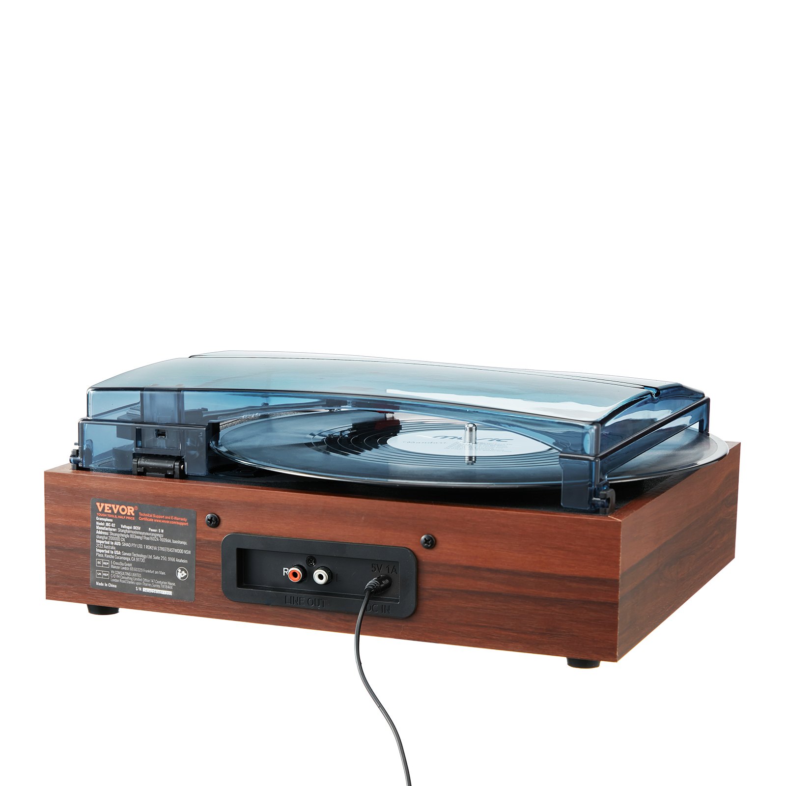 VEVOR Vinyl Record Player, 3-Speed, Belt Driven Turntable Player with Built-in 5W Stereo Speakers Magnetic Cartridge, Support 33/45/78 RPM Bluetooth Aux in RCA Output, for 18/25/30 cm Vinyl Records