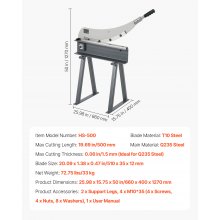 VEVOR 500 mm Width Manual Guillotine Shear Sheet Metal Plate Cutter with Stand