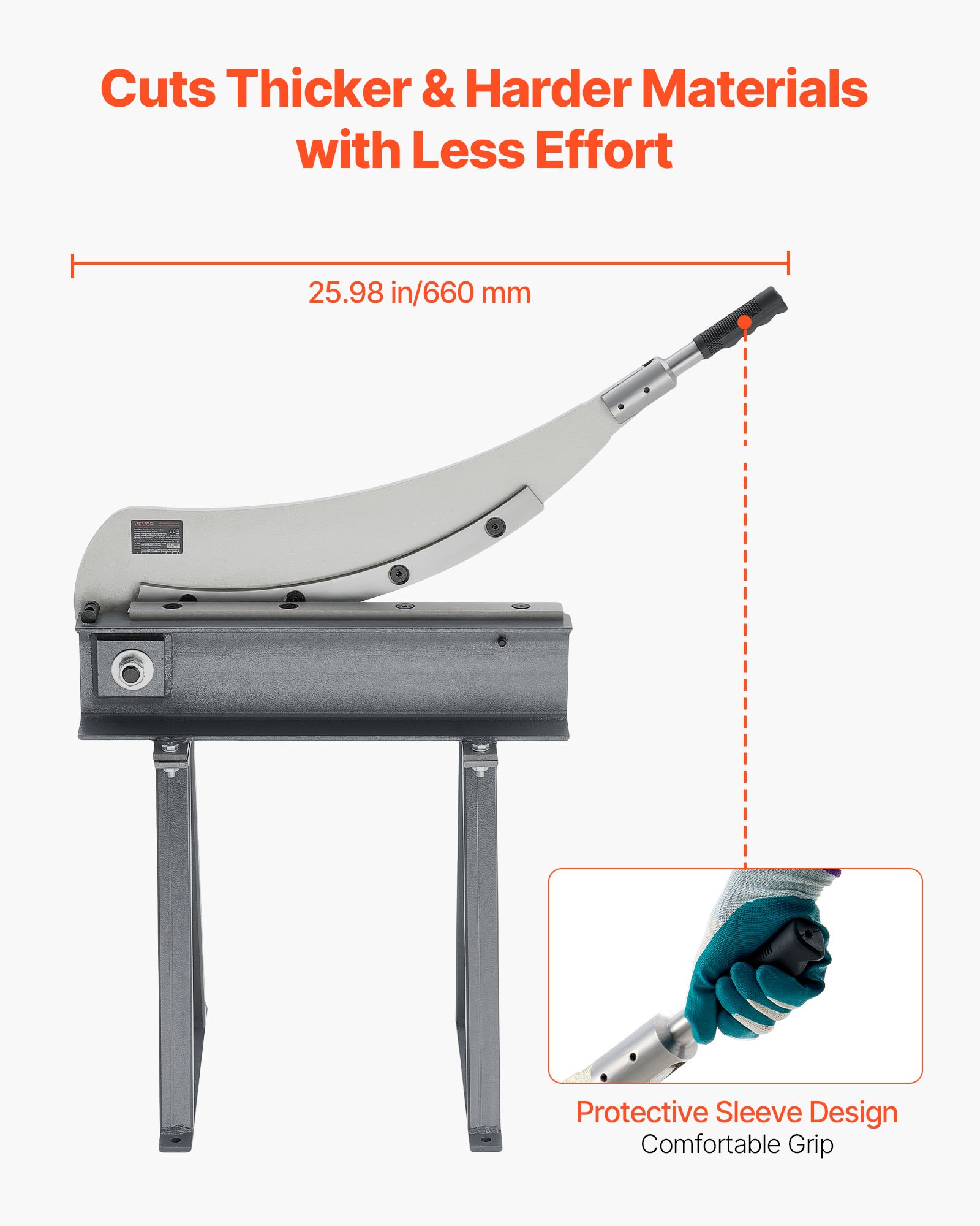 VEVOR Guillotine Shear, 500 mm Bed Width Benchtop Cutter, Manual Hand Plate Shear for Metal Sheet Processing, with Q235 Material, High Precision, Stand, for PCB, Aluminum, Steel, Copper, Plastic