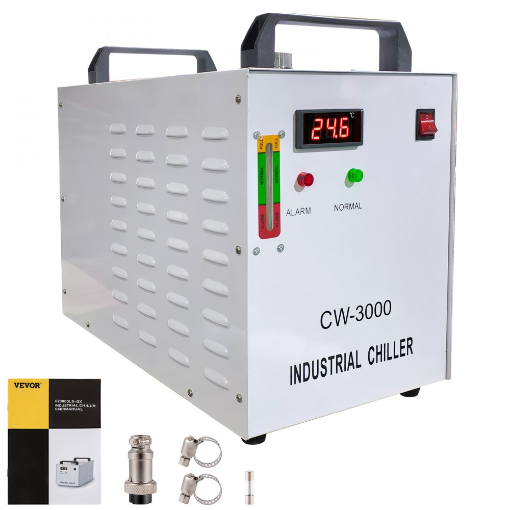 VEVOR Enfriador de agua CW-3000 Enfriador industrial 9L Enfriador de agua tipo termólisis 50W/℃, 3.17gpm 0.9A Enfriador de recirculación de corriente para máquina de grabado láser de 60W 80W Máquina de enfriamiento 110V