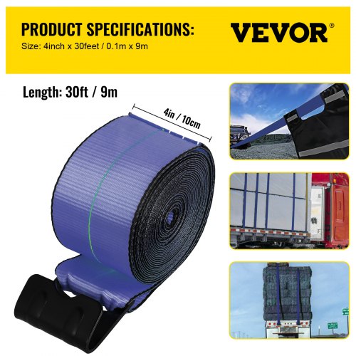 Autofonder 4x30 Ft Heavy Duty Tie Down Straps – 10 Pack Blue Polyester Flatbed Trailer Straps, WLL 5400 Lbs, With Flat Hooks - View #5