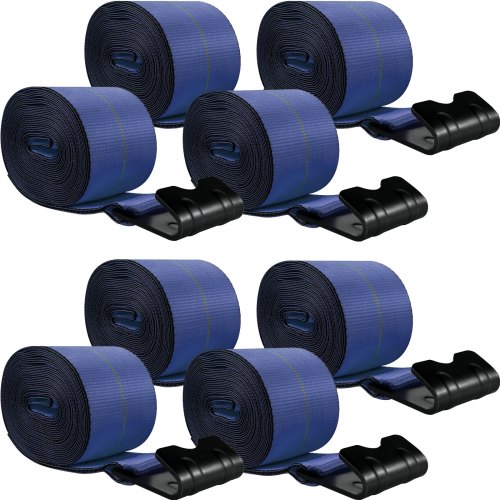 VEVOR Correas para camión, correas de cabrestante de 4 x 30 pies con gancho plano, amarres de plataforma, capacidad de carga de 15400 libras, correa de plataforma plana, control de carga para plataformas, camiones, remolques, granjas, rescates, protector de árboles, azul (paquete de 8)