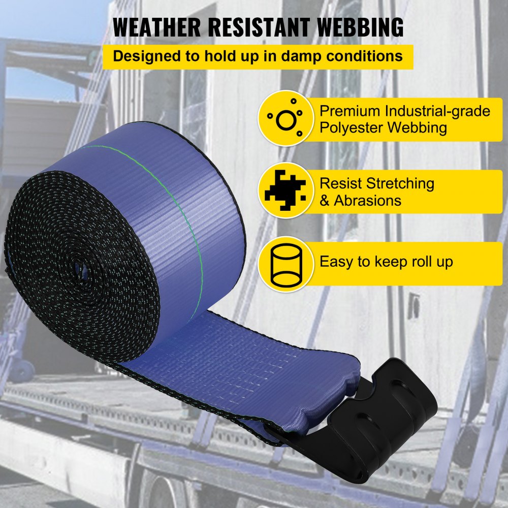 VEVOR Truck Straps 4" x30' Winch Straps with a Flat Hook Flatbed Tie Downs 15400lbs Load Capacity Flatbed Strap Cargo Control for Flatbeds, Trucks, Trailers, Farms, Rescues, Tree Saver, Blue(8 Pack)
