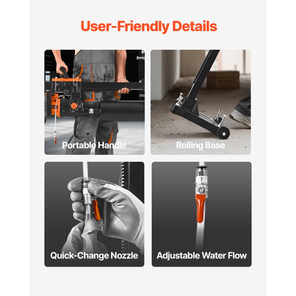 VEVOR Diamond Core Drilling Machine, 20-254 mm Drilling Diameter, Stand-Mount Dry and Wet Concrete Core Drill Rig with 10 Bits, 535/920 RPM 2-Speed, UNC1 1/4-7 Thread, for Concrete Brick Stone, 2500W