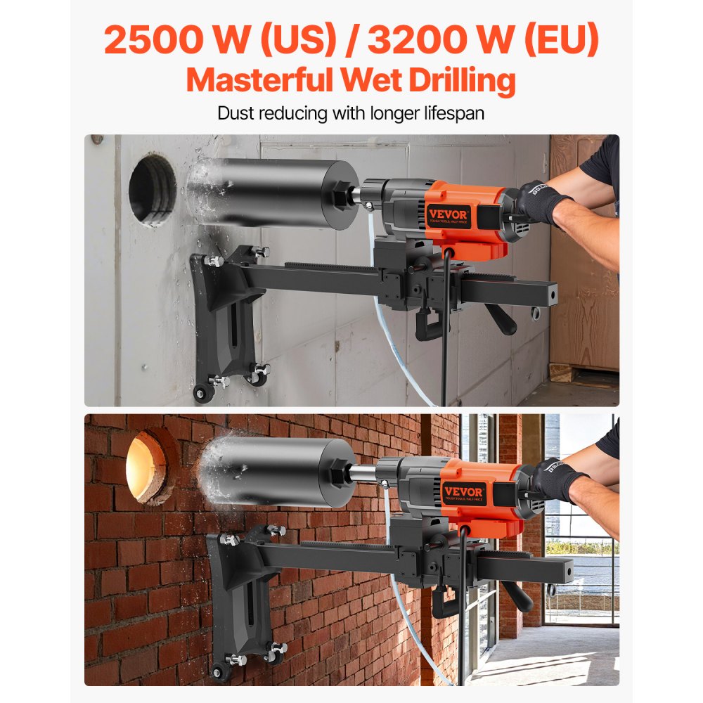 VEVOR Diamond Core Drilling Machine, 10in Wet Concrete Core Drill Rig with Stand Wheels, 750RPM Speed & 1-1/4" Thread & Lifting Handle, 10in Drilling Diameter for Concrete Brick Block Stone, 2500W