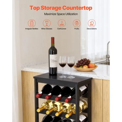 VEVOR 24-bottle 6-Tier Detachable Wine Rack Freestanding Floor Wine Storage Shelf With Table Top Black
