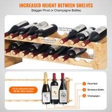 VEVOR 18 Bottle Stackable Modular Wine Rack Bamboo Wood Display Shelf 2-Tier