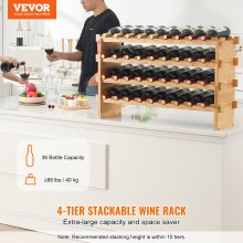 VEVOR 36 Bottle Stackable Modular Wine Rack Bamboo Wood Display Shelf 4-Tier