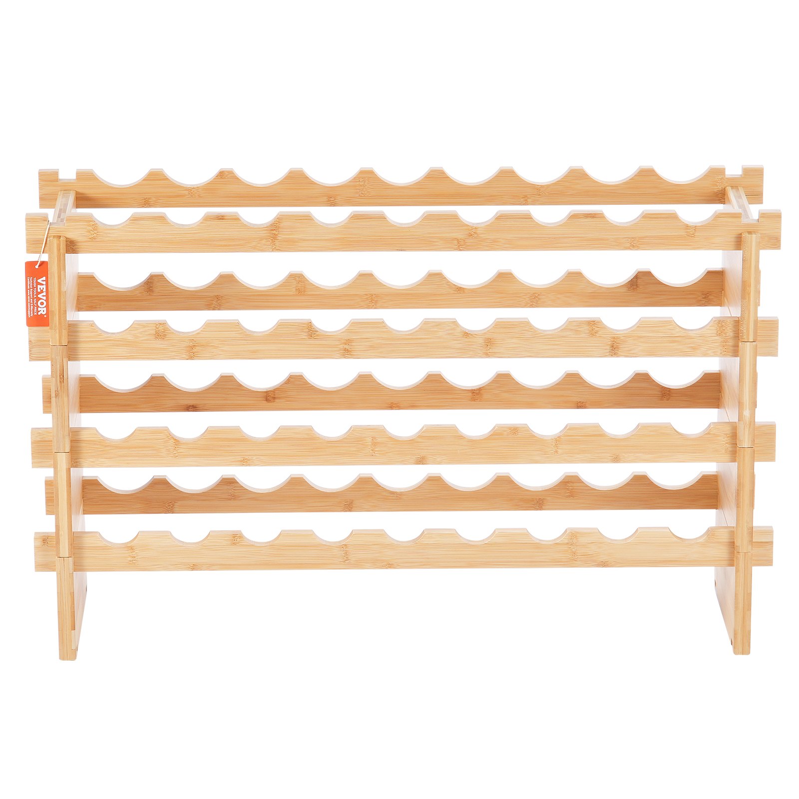 VEVOR 36 Bottle Stackable Modular Wine Rack, 4-Tier Solid Bamboo Wood Storage Racks, Floor Freestanding Wines Holder Display Shelf, Wobble-Free Shelves for Kitchen, Bar, and Cellar (Natural Color)