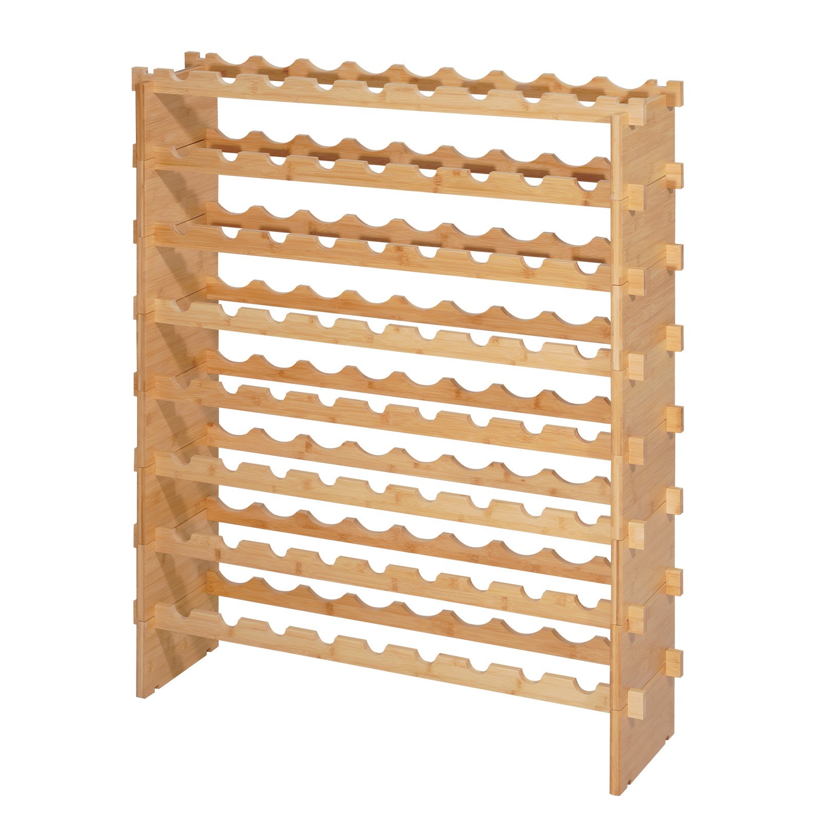 VEVOR 72 Bottle Stackable Modular Wine Rack, 8-Tier, Floor Freestanding Wine Storage Rack, Sturdy Wines Holder Display Shelf, Wobble-Free Shelves, Easy Assembly, for Kitchen, Cellar, and Bar, Natural